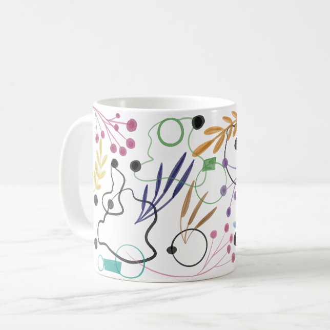 Mug Lignes courbes Abstraites, fleurs de graines et Fe (Devant gauche)