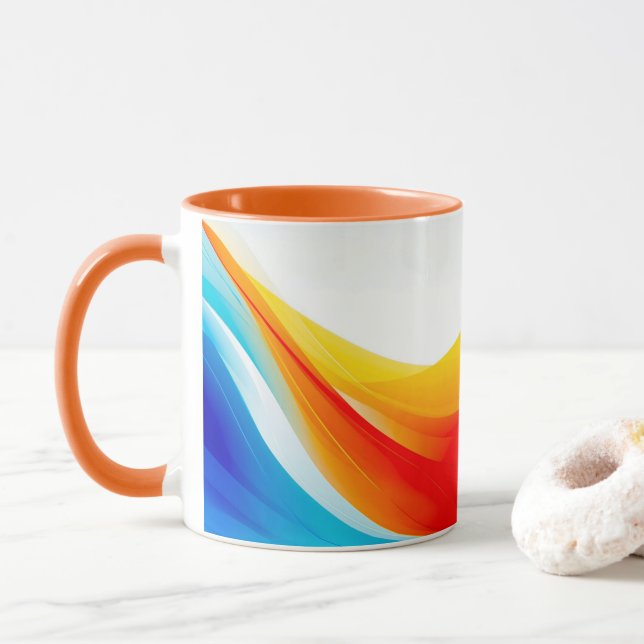 Mug Lignes courbes abstraites rétro orange et bleu (Avec donut)
