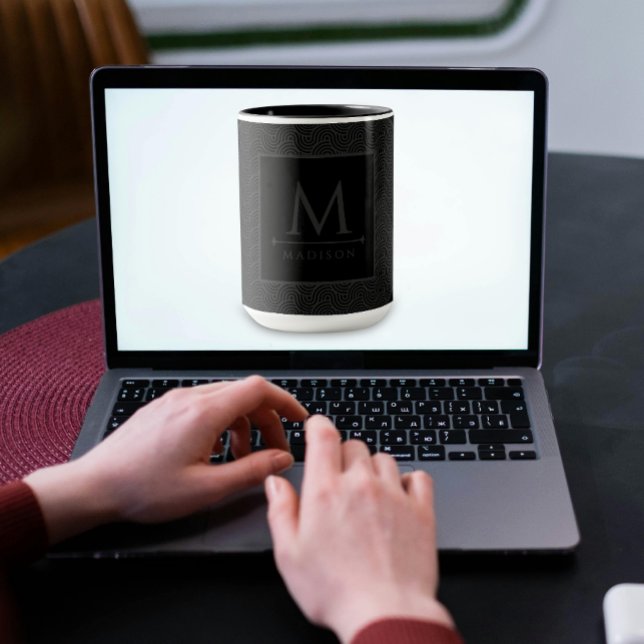 Mug Lignes courbes géométriques modernes en noir et gr (Créateur téléchargé)