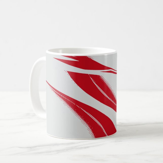 Mug Lignes courbes rouges abstraites sur fond gris cla (Devant gauche)