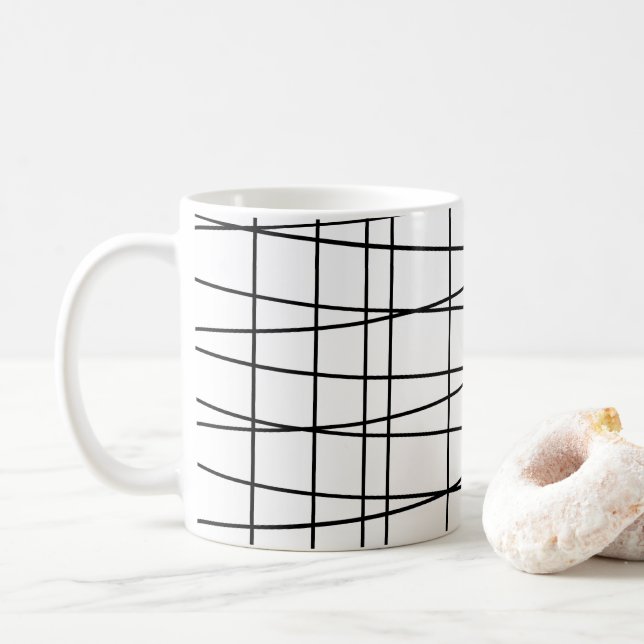Mug Lignes de grille noir et blanc (Avec donut)