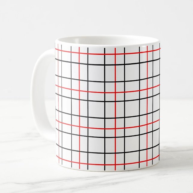 Mug Lignes de grille noire rouge Conception de plis (Créateur téléchargé)