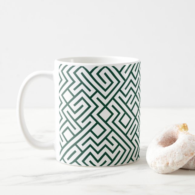 Mug Lignes en mosaïque génératives (Ligne vert foncé)  (Avec donut)