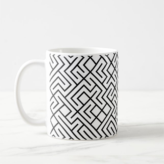 Mug Lignes en mosaïque génératives (Noir sur Blanc) Un (Gauche)