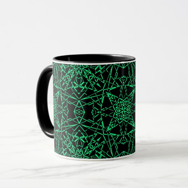 Mug Lignes néon vert de toile d'araignée moderne abstr (Devant gauche)