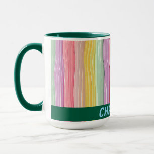 Mug Lignes ondulées larges en couleurs girly avec nom