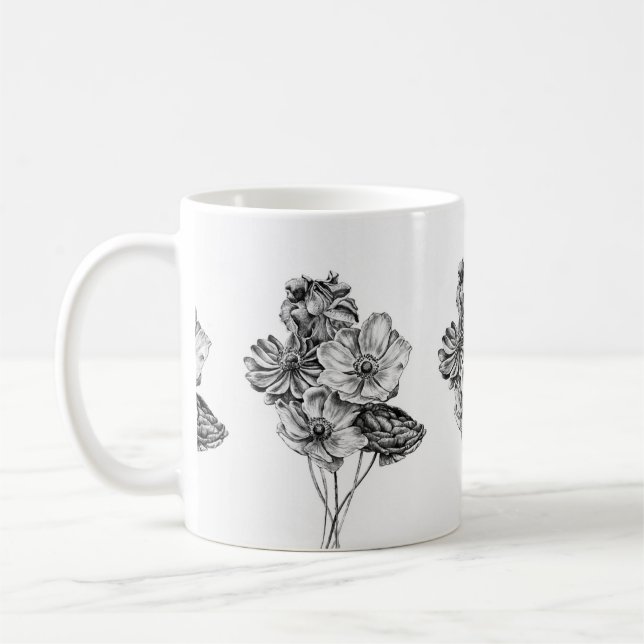 Mug Lignes pétales et heures de café (Gauche)