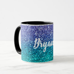 Mug Lila Violet & Sarcelle Vert Aqua Pailleté scintill