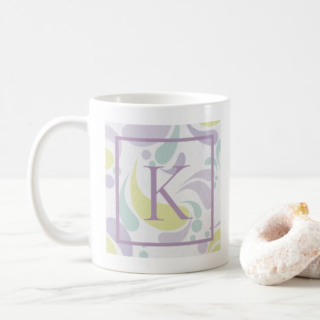 Mug Lilac et Green Pastel Motif clair Monogramme (Avec donut)