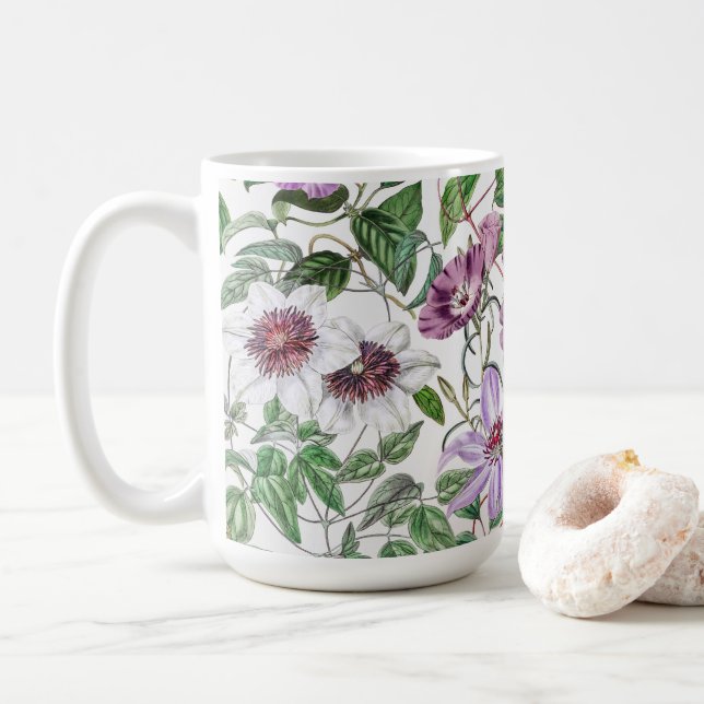 Mug Lilac Vert Blanc Vintage Fleurs botaniques (Avec donut)