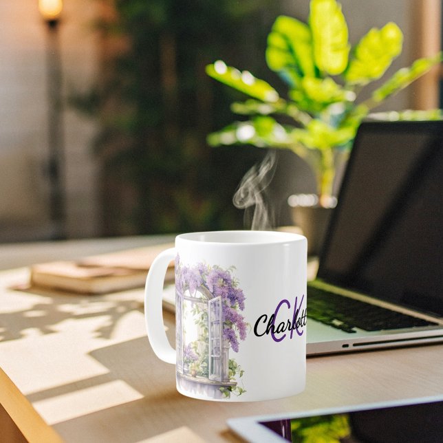 Mug Lilacs fleurs de fenêtre lavande monogramme (Créateur téléchargé)