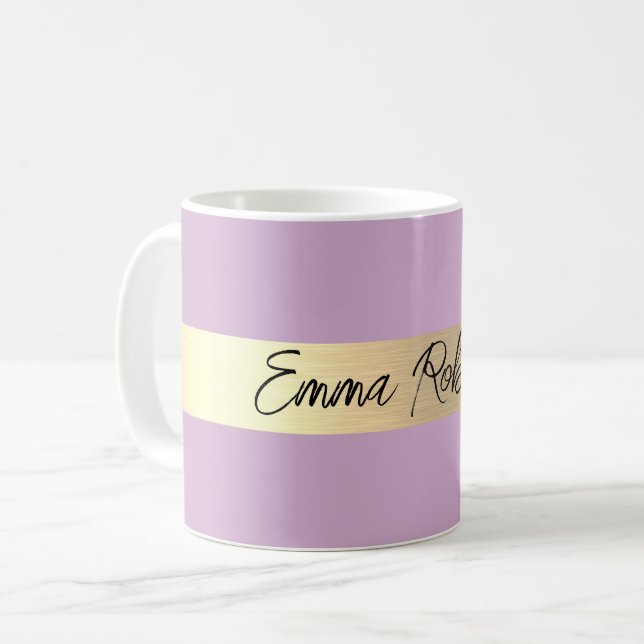 Mug Lilas Fizz Violet Feuille d'Or Rustique Faux  (Devant gauche)