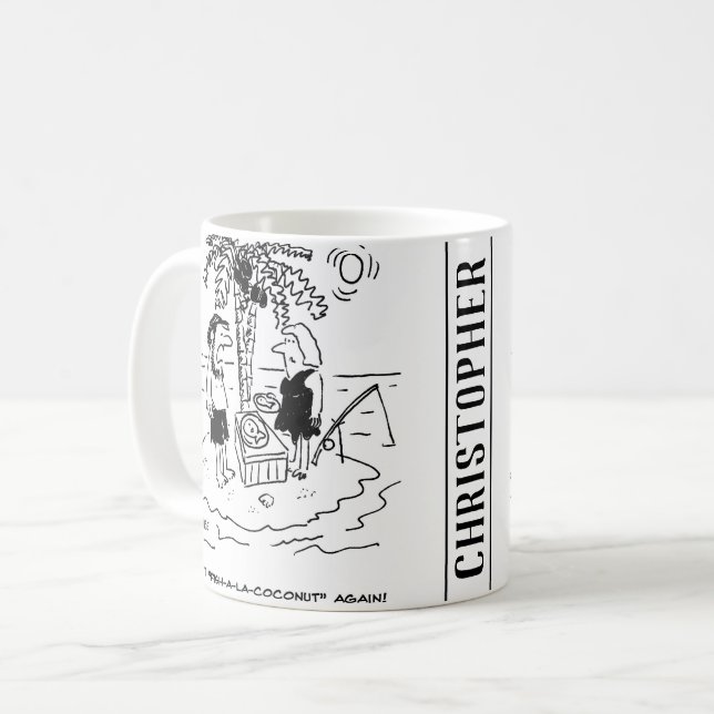 Mug L'île déserte. Le repas est Fish a la Coconut. (Devant gauche)