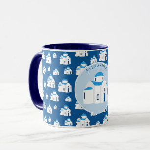 Mug L'île grecque Santorin Blue Dome Eglise Monogramme