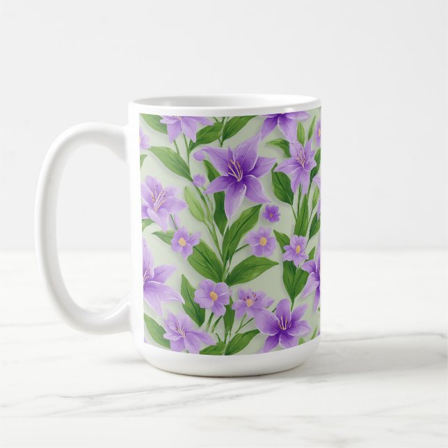 Mug Lilias Violettes Vibrantes Avec Feuilles Vertes (Gauche)
