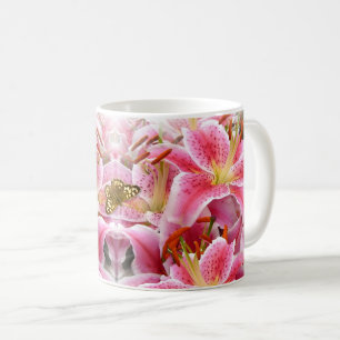 Mug Liliers et papillons Stargazer roses
