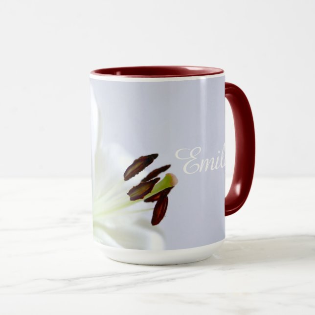 Mug Lily blanche, fleur. (Devant droit)
