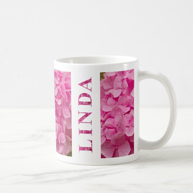 Mug "Linda" dans Elegant rose Hydrangea Floral Letters (Droite)
