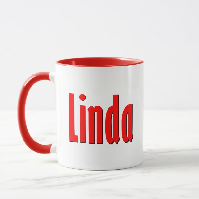 Mug "Linda" Elegant Simple Typographie rouge et noire (Gauche)