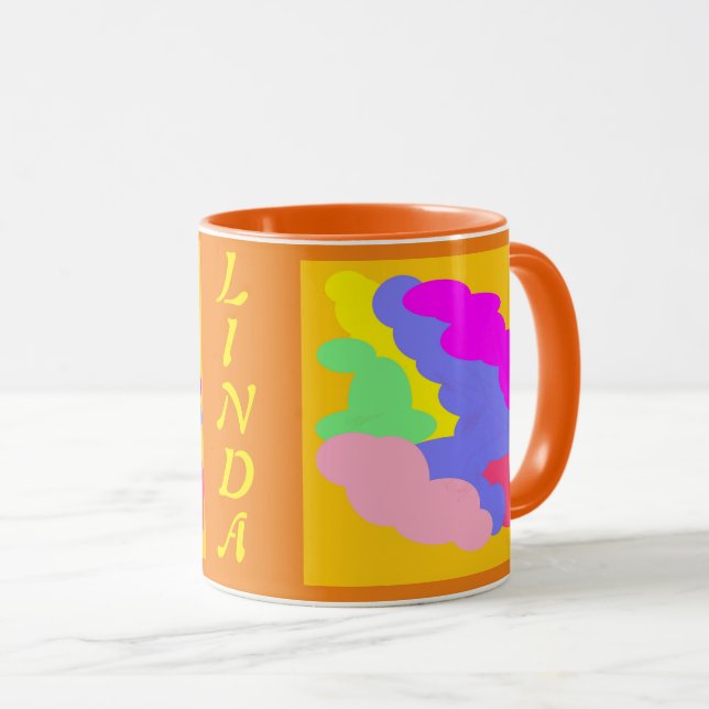 Mug Linda filles nom rose bleu pâle vert bouffées (Devant droit)