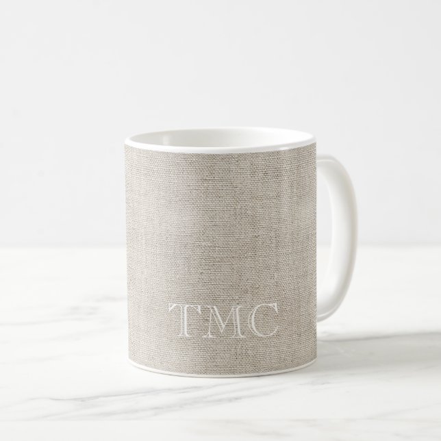 Mug Linge de lit fin blanc classique Monogramme (Devant droit)
