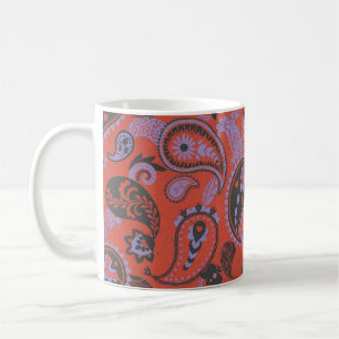 Mug Linocut Traditionnel Paisley Vivid Orange Violet