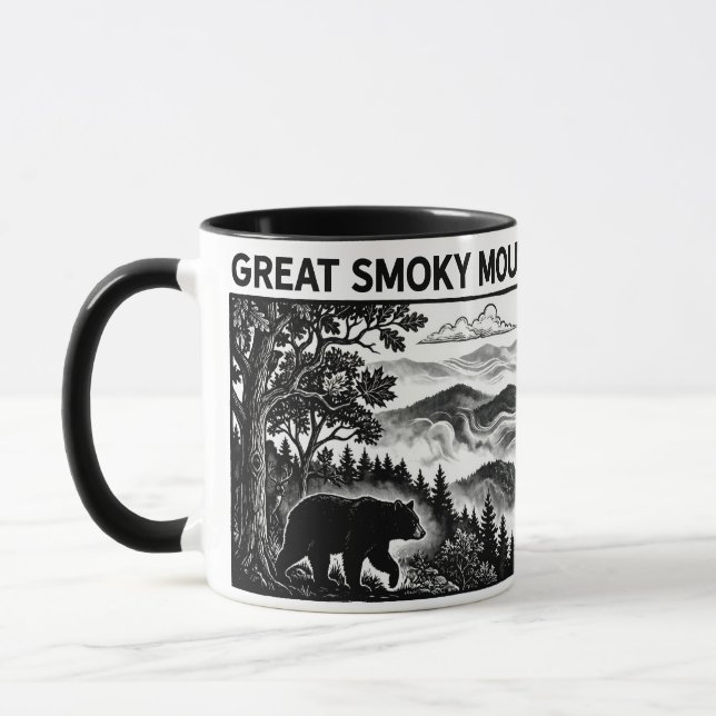 Mug Linogravure Parc des Grandes Montagnes fumées (Gauche)