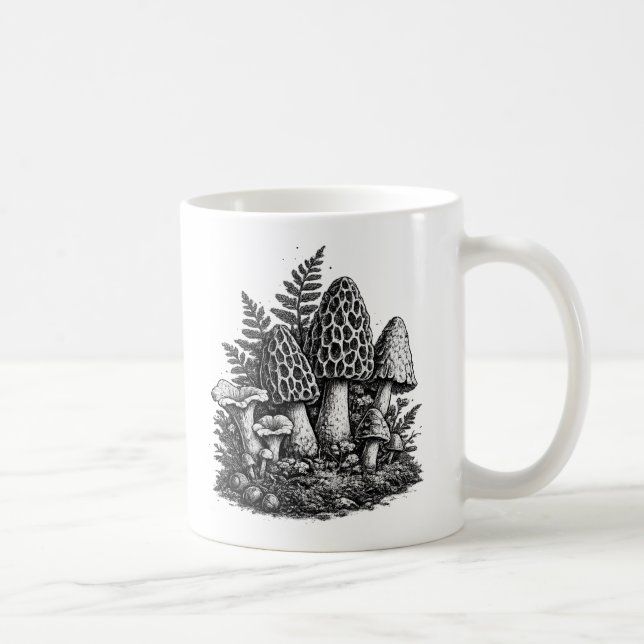 Mug Linogravure vintage de champignons de forêt (Droite)