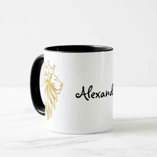 Mug Lion Avec Couronne - Style Or 2 (Devant gauche)