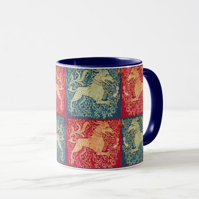 Mug Lion BESTIAIRE MÉDIÉVAL Comme la bête en bleu roug (Devant droit)