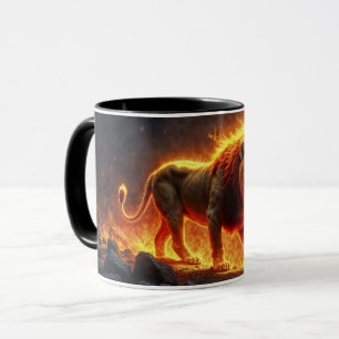 Mug Lion de flammes brûlant volcan feu imaginaire art