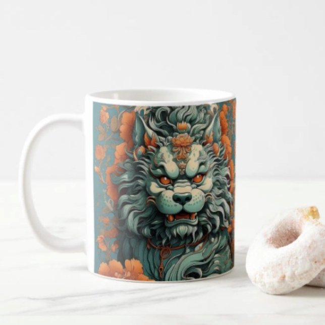 Mug Lion de la grippe de la sagesse (Asian Lion Head  mug available in 11 oz & 15 oz. Microwave and dishwasher safe. 
)