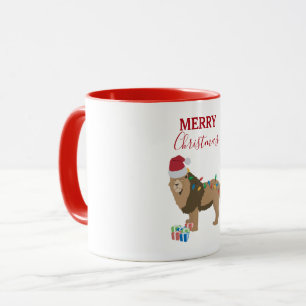 Mug Lion de Noël animal drôle avec chapeau de Père Noë