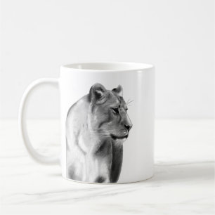 Mug Lion femelle Lionne de croquis de charbon
