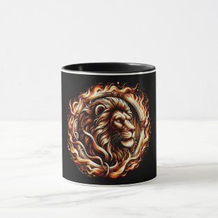 Mug Lion flamboyant en anneau d'astrologie des flammes