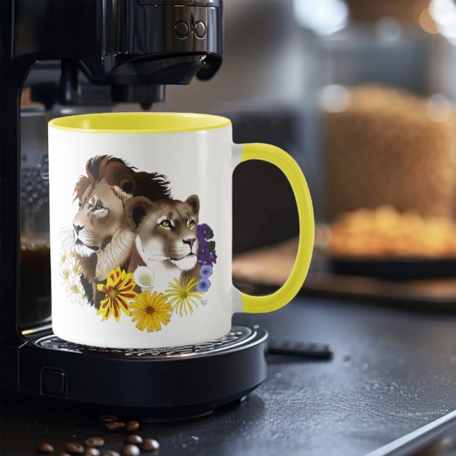 Mug Lion Lionne Floral Vert  (Créateur téléchargé)