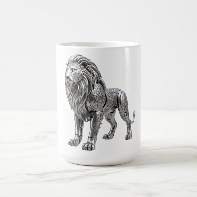 Mug Lion majestueux celtique argent avec nœud complexe (Centre)