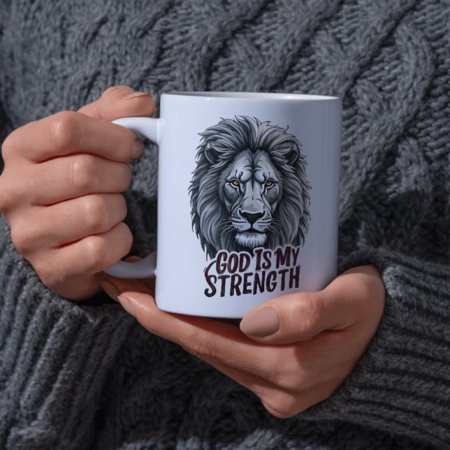 Mug Lion majestueux Dieu Est Ma Force Fondée Sur La Fo (Majestic Lion God Is My Strength Faith Based Coffee Mug)
