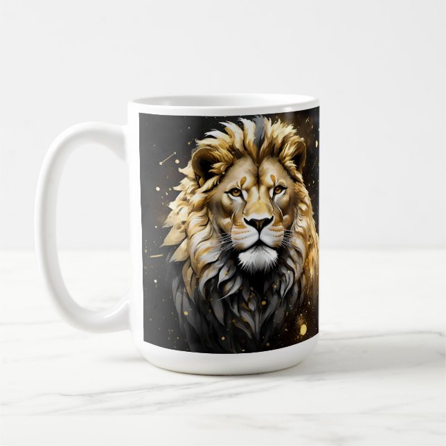 Mug Lion Mâle Majestic D'Or Et De Gris, (Gauche)