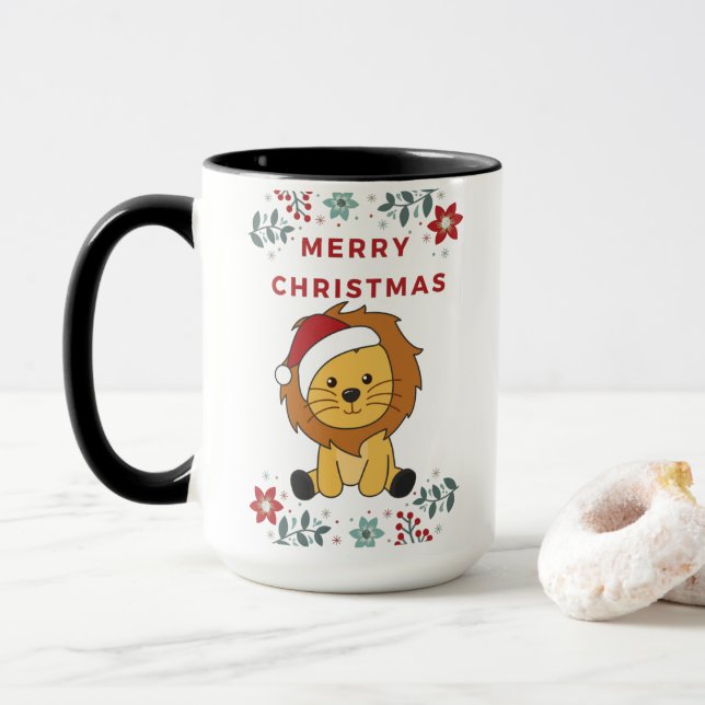Mug Lion Noël Neige Animaux d'hiver Lions (Avec donut)