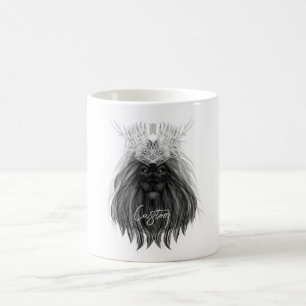 Mug Lion noir avec couronne Antlers et monogramme