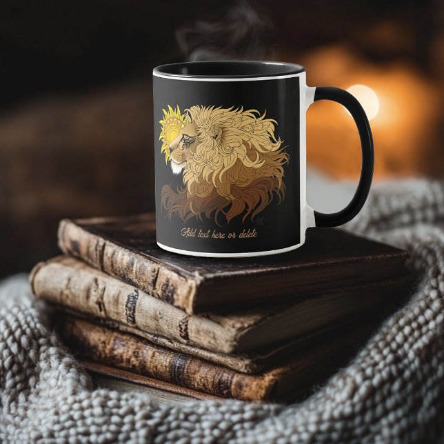 Mug Lion noir jaune Mandala Sun (Créateur téléchargé)