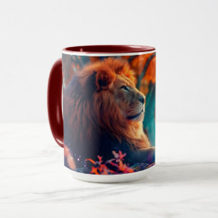 Mug Lion royal dans la conception forestière enchantée