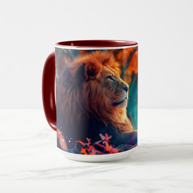 Mug Lion royal dans la conception forestière enchantée (Devant gauche)