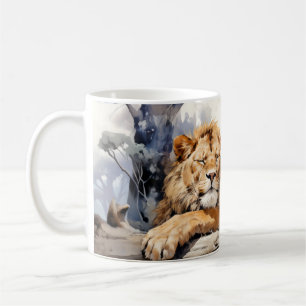 Mug Lion Se Détendre Sur Le Tronc Arbre Animal Amusant