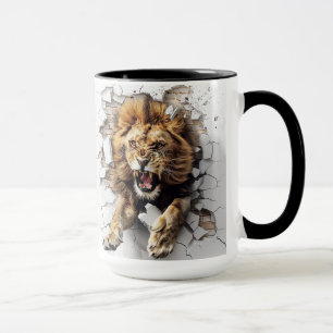 Mug lion sortant d'un mur fissuré