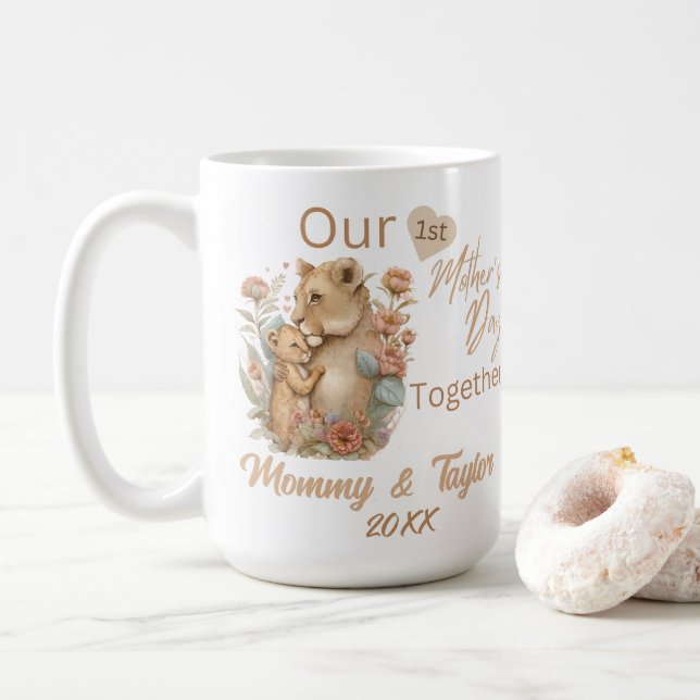 Mug Lioness and Cub, Notre première fête des mères ens (Avec donut)