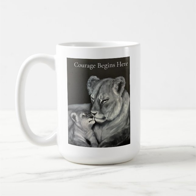 Mug Lionne et son Petit - Le Courage Commence Ici (Gauche)