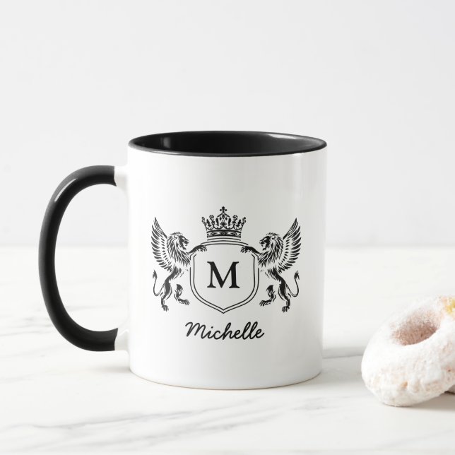 Mug Lions de la Couronne royale Nom du script (Avec donut)