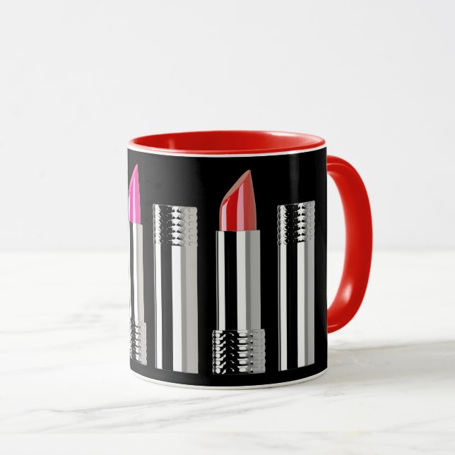 Mug Lipstick motif beauté cosmétologie noir rouge rose (Devant droit)
